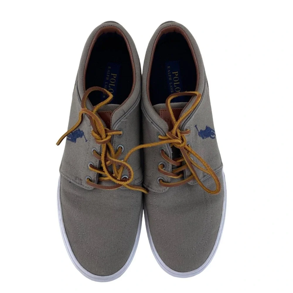 Polo Ralph Lauren Faxon Low-Top Gray Canvas Logo Pony Sneaker 12D